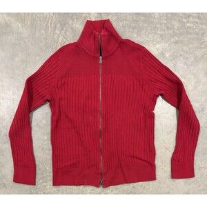 Vintage Eddie Bauer Sweater Womens XL Slim Red Cardigan Full Zip Knit Ribbed